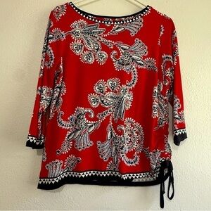 Ruby Rd. Petites Red/White/Navy Blue Paisley Women's Top. Sz MP